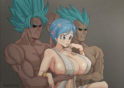 1girls 2010s 2boys axlexcima blue_eyes blue_hair bracelet breasts bulma_briefs cleavage dragon_ball dragon_ball_super dress efexcima female flower hair_flower hanging_breasts huge_breasts light-skinned_female light_skin male meme servants_holding_aphrodite's_breasts_(meme) short_hair son_goku super_saiyan_blue top_heavy vegeta rating:Explicit score:168 user:Ruff23