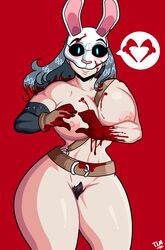 1girls big_breasts big_nipples big_thighs black_hair blood blue_eyes breasts bunny_ears bunny_girl curvaceous curvy cute dead_by_daylight exposed_breasts female female_focus female_only hair heart huntress_(dead_by_daylight) large_breasts mask muscles muscular muscular_female naked pubic_hair red_background silver_hair smile smiling speech_bubble tall theironmountain thighs voluptuous white_skin rating:Explicit score:183 user:ᴅᴀᴅᴅʏ