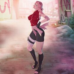 1girls arttoru big_breasts breasts female female_only full_body fully_clothed green_eyes naruto nipple_bulge pink_hair sakura_haruno shounen_jump solo solo_female thick_thighs tight_clothing rating:Questionable score:206 user:The_Realistic