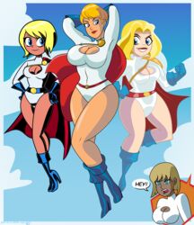 4girls big_breasts blonde_hair blue_eyes cleavage cleavage_cutout crossover dc dc_comics dc_super_hero_girls dcau dcuaom female female_only galatea justice_league_unlimited kara_zor-l karen_starr leotard pills-in-a-little-cup power_girl short_hair square_crossover superman/batman:_public_enemies teen_titans_go thick_thighs wide_hips rating:Safe score:76 user:Tronitrus