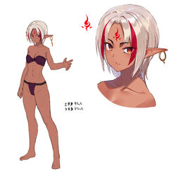 1girls breasts brown_eyes cleavage concept_art dark-skinned_female dark_elf dark_skin ear_piercing earrings elf elf_ears elf_female female female_focus female_only fire forehead_mark kinta_(distortion) long_ears looking_at_viewer multicolored_hair navel pointy_ears short_hair tagme tan tan_skin two_tone_hair underwear white_hair rating:Explicit score:32 user:CalZone