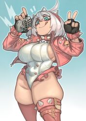 1girls breasts elphelt_valentine female guilty_gear guilty_gear_strive hi_res hips holding_object huge_breasts kelvin_hiu light-skinned_female light_skin naughty_face peace_sign short_hair shortstack thick_thighs thighs white_hair wide_hips rating:Questionable score:211 user:Aeolus_HX