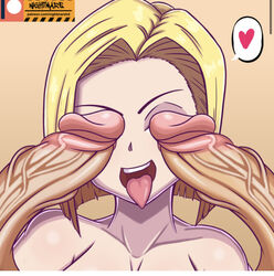 1girls 2boys android_18 blonde_hair cant_see_the_haters dragon_ball dragon_ball_z female krillin kuririn male milf nightmare_hdraw penis penis_on_face smile son_goku tongue tongue_out rating:Explicit score:33 user:Cum_whore