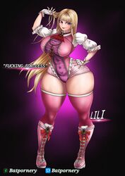 1girls batpornery blonde_hair breasts curvy emilie_de_rochefort female fingerless_gloves full_body gloves hand_on_own_hip highres large_breasts long_hair looking_at_viewer plump purple_eyes short_sleeves smile solo standing tekken tekken_8 thick_thighs thighs very_long_hair wide_hips rating:Questionable score:25 user:Foreverpain