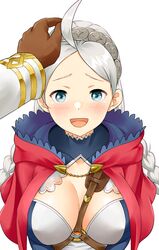 1boy 1girls aqua_eyes blush braid cleavage covered_nipples fire_emblem fire_emblem_fates headpat igni_tion kiran_(fire_emblem) kiran_(fire_emblem)_(male) large_breasts nina_(fire_emblem) nintendo nipple_bulge open_mouth pov pov_eye_contact smile solo_focus twin_braids rating:Safe score:27 user:Hyunkel