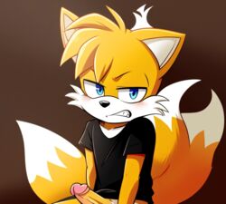  1boy ai_generated angry angry_face blue_eyes cock fox male_only miles_tails_prower sonic_the_hedgehog_(series) tails  rating:explicit score: user:nine_prower