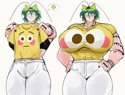  1girls alien_girl ass_bigger_than_head big_ass big_breasts blushing_emoji ear_piercing emoji green_hair jeans roach rochi rochi(rrrroch1) rrrroch1 size_difference taller_girl tattoo tomboy  rating:explicit score: user:user4032024