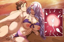 1boy 1girls ahe_gao alternate_costume beach bikini bikini_aside blush breasts breasts_out camilla_(fire_emblem) camilla_(summer)_(fire_emblem) cum cum_in_pussy cum_inside female_pubic_hair fire_emblem fire_emblem_fates fire_emblem_heroes flower hair_flower hair_over_one_eye huge_breasts impregnation kiran_(fire_emblem) kiran_(fire_emblem)_(male) lainart leg_grab leg_up long_hair nintendo nipples ocean ovum pubic_hair purple_bikini purple_hair purple_swimsuit sand seaside semen sex sperm_cell spread_legs straight sunset swimsuit tongue tongue_out vaginal_penetration violet_eyes virginity_loss x-ray rating:Explicit score:252 user:kris923