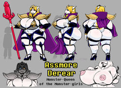 1girls anthro asgore_dreemurr ass assmore_(under(her)tail) big_ass big_breasts breasts cape character_sheet female goat goat_girl goat_horns heterochromia horns huge_breasts model_sheet pink_nipples queen royalty rule_63 tagme thewill under(her)tail undertale white_fur yellow_hair yellow_text rating:Explicit score:184 user:thebooblover