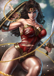 1girls abs big_breasts bottomless damaged_clothes dandon_fuga dc dc_comics diana_prince dirty hi_res looking_at_viewer muscular muscular_female navel nipples paid_reward patreon_reward pubic_hair pussy shield sword tiara torn_clothes torn_clothing wonder_woman wonder_woman_(series) rating:Explicit score:106 user:Baleon