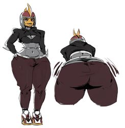 2019 anthro anthrofied ass ass_shake bent_over big_ass big_butt bisharp bra breasts cleavage clothed clothing cropped_jacket dat_ass female female_only huge_ass jacket looking_at_viewer midriff nintendo pokémon_(species) pokemon redblacktac sneakers solo thick_ass thick_thighs thong twerking wide_hips rating:Questionable score:60 user:Rex_Hollins