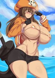 1girls 2021 alternate_body_type alternate_breast_size anchor arc_system_works areola_slip areolae arm_up big_breasts bike_shorts bikini_top black_shorts blue_sky blush breasts brown_eyes brown_hair erovsaaaka female female_focus female_only guilty_gear guilty_gear_strive hat hi_res hips huge_breasts jacket large_areolae long_hair looking_forward may_(guilty_gear) micro_bikini_top one_eye_closed orange_bikini orange_jacket outdoors pirate pirate_hat short_shorts shorts slim_waist solo thick_thighs thighs underboob water weapon wide_hips rating:Questionable score:441 user:Cero_Oscuras