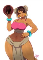 1girls alternate_skin_color armpits ball bare_shoulders belly belly_button big_hips big_thighs bracelet bracelets brown_hair capcom chel_(cosplay) chun-li closed_mouth cosplay cowboy_shot curvaceous curvy earrings female hand_on_hip hand_up holding_ball huge_hips lips loincloth looking_away navel simple_background solo strapless street_fighter the_road_to_el_dorado thick_thighs thighs thunder_thighs tovio_rogers white_background wide_hips rating:Safe score:344 user:LilBeep