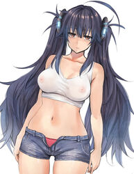 1girls 2016 ahoge arms_at_sides bare_arms bare_shoulders black_hair blank_expression blue_bottomwear breasts brown_eyes closed_mouth collarbone commentary_request covered_nipples cowboy_shot denim denim_shorts dutch_angle exposed_belly female female_only front_view half-closed_eyes hip_focus jitome large_breasts long_hair manga midriff navel navy_blue_bottomwear nipples open_clothes open_fly open_shorts original panties pepe_(jonasan) pink_underwear see-through see-through_top shiny_hair shiny_legs shiny_skin short_shorts shorts simple_background solo solo_female standing stomach tank_top thigh_gap tomboy twintails underwear very_long_hair white_topwear rating:Questionable score:105 user:masternoobcake