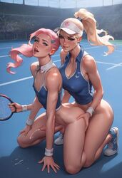  1boy ai_generated d0llarai dollar_ai femboy futa_on_male futanari tennis_uniform  rating:explicit score: user:dollarai