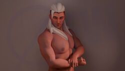  1boy 3d biceps blonde_hair flexing male male_only nullsfw sova_(valorant) valorant  rating:safe score: user:nullpload