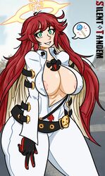 big_breasts exposed_breasts green_hair guilty_gear jack-o'_valentine jack-o_(guilty_gear) lollipop red_hair silenttandem rating:Explicit score:39 user:kringo