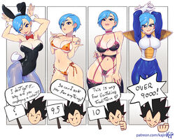 1girls big_breasts bikini blue_eyes blue_hair blue_pantyhose blush bra breasts bulma_(bunny) bulma_briefs bunny_costume bunny_ears bunny_girl bunnysuit choker cleavage clothed dragon_ball dragon_ball_z english_text female female_only g-string g-string_pull garter_belt kajinman large_breasts lingerie over_9000 pink_choker red_bowtie saiyan_armor short_blue_hair short_hair skimpy_bikini speech_bubble stockings string_bikini text thick_thighs tight_pants underboob vegeta vegeta_(cosplay) wide_hips rating:Explicit score:440 user:justausername