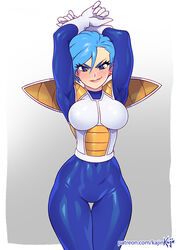 1girls armor big_breasts breasts bulma_briefs cleavage dragon_ball dragon_ball_z earrings female female_only kajinman large_breasts looking_at_viewer saiyan_armor solo vegeta_(cosplay) rating:Safe score:340 user:justausername