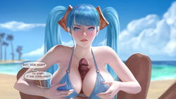 big_breasts blue_eyes blue_hair breasts dark-skinned_male dark_skin erection female firolian interracial large_breasts league_of_legends long_hair male paizuri penis sex sona_buvelle twintails rating:Explicit score:48 user:MusaTheGreat