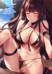 1boy against_rock beach bikini bikini_aside black_bikini breasts censored dark-skinned_male dark_skin eyebrows_visible_through_hair female girls'_frontline half_updo highres large_breasts long_hair mosaic_censoring multicolored multicolored_bikini multicolored_clothes one_side_up orange_bikini penis purple_hair pussy red_eyes reward_available sex shore solo_focus straight swimsuit tsuki_tokage vaginal_penetration wa2000_(girls'_frontline) rating:Explicit score:67 user:bot