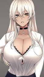 1girls big_breasts black_bra black_choker black_skirt blonde_hair blouse bra bra_peek bra_through_clothes breasts brown_eyes bursting_breasts camui_kamui choker cleavage collarbone cross cross_choker cross_necklace dark_skin eyebrows eyebrows_visible_through_hair eyelashes eyeliner facing_viewer female female_focus female_only ganguro gyaru highres huge_breasts jewelry kogal lingerie long_hair looking_at_viewer makeup necklace original parted_lips shirt sidelocks skirt straining_buttons tan tan_skin tight_shirt top_heavy upper_body white_shirt rating:Questionable score:417 user:ron50