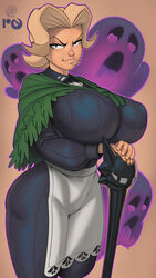 1girls agatha_(pokemon) aged_down apron big_ass big_breasts blonde_hair breasts cane clothing dress female female_focus female_only ghosts gilf huge_breasts large_breasts light-skinned_female light_skin neozoa nipple_bulge nz_naughty pokemon scarf simple_background smirk solo solo_focus wide_hips rating:Questionable score:55 user:NZNaughty