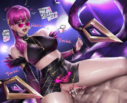 1girls bare_shoulders blush breasts cowgirl_position cum cum_in_pussy cum_inside drooling earrings ejaculation evelynn eyeshadow eyewear female female_focus fur hair_between_eyes headset heart jewelry k/da_evelynn k/da_series league_of_legends long_hair looking_over_eyewear looking_over_glasses looking_over_sunglasses looking_pleasured makeup milkychu nail_polish nails necklace penetration penis pink-tinted_eyewear pubic_tattoo purple-tinted_eyewear purple_hair pussy saliva saliva_trail sitting sitting_on_person skirt sound_effects speech_bubble sunglasses sweat sweatdrop tagme thick_thighs thighs tinted_eyewear tongue tongue_out vaginal_penetration yellow_eyes rating:Explicit score:132 user:MrLW13