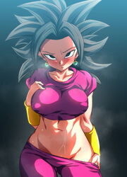 1girls big_breasts black_eyes black_hair blush breasts dragon_ball dragon_ball_super eye_contact female female_only huge_breasts kefla large_breasts looking_at_viewer medium_hair nipple_bulge rom saiyan shounen_jump smile solo solo_female standing sweat thick_thighs thighs rating:Questionable score:282 user:Bikuta69