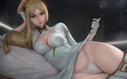 1girls 2021 arm_support artist_signature blonde_hair blue_eyes breasts child_bearing_hips cleavage clothed clothed_female female female_focus female_only gloves hips holding_object kittew large_breasts long_hair looking_at_viewer lying_on_side milf naughty_face nier:_automata nier_(series) panties skirt skirt_lift slim_waist smile square_enix suggestive_look thick_thighs thigh_boots thighs thong white_clothing white_gloves white_panties wide_hips yorha_commander rating:Questionable score:413 user:Cero_Oscuras