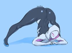 1girls ass ass_up bent_over big_ass blue_background bodysuit ghost-spider gwen_stacy hood jack-o_pose jackochallenge marvel mask saidra solo spider-gwen spider-man_(series) top-down_bottom-up rating:Questionable score:263 user:chan42