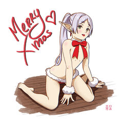  christmas covered_nipples elf elf_ears elf_female elf_girl ero_sakuga female female_only frieren green_eyes hidden_nipples lipstick on_knees pale-skinned_female pale_skin panties ribbon shadow sitting_on_ground sitting_on_knees sousou_no_frieren xmas  rating:explicit score: user:mimipasmoi