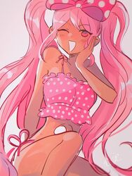 1girls bikini bow donut_girl k0k0midess mob_face omori pink_eyes pink_hair sweetheart_(omori) tan_skin twintails wink rating:Safe score:123 user:lunarr