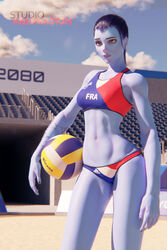 1girls 3d abs adidas athletic athletic_female ball beach belly belly_button blizzard_entertainment blue_skin bra female female_focus female_only french_flag hi_res long_hair midriff muscular muscular_female navel overwatch panties ponytail purple_hair sand solo solo_female solo_focus sport sports_bra sports_uniform sportswear studioaberration swimwear tattoo volleyball volleyball_uniform widowmaker yellow_eyes rating:Questionable score:89 user:xplosive93