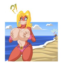 1girls anthro ape areola assisted_exposure beach belt belt_buckle blonde_hair blue_eyes breast_grab breasts busty cameltoe candy_kong cleavage color covering covering_breasts covering_nipples donkey_kong donkey_kong_(series) eyelashes eyeshadow female furry huge_breasts kong lipstick lordstevie makeup male nintendo outdoors primate red_lipstick seaside short_shorts solo_focus standing stolen_bikini stolen_swimsuit surprised sweatband thick_lips topless voluptuous rating:Explicit score:67 user:bot