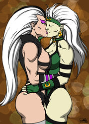 2d 2girls big_breasts curvy curvy_female female/female female_only kaywest khameleon kissing mortal_kombat mortal_kombat_(2011) mortal_kombat_armageddon muscular_female prehensile_hair sindel white_hair yuri rating:Explicit score:30 user:Blueblaster69