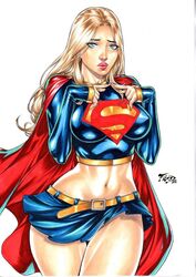 1girls 2d abs big_breasts blonde_hair blouse blue_eyes breasts cape crossed_legs cute dc dc_comics drawn ed_benes_studio female female_kryptonian female_only fred_benes golden_hair kara_danvers kara_zor-el large_breasts long_hair looking_at_viewer midriff miniskirt panties pink_lipstick pov shiny_skin shy skirt supergirl superheroine superman_(series) thick thick_thighs wide_hips rating:Questionable score:121 user:nikk650