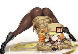 ashiomi_masato ass ass_up black_panties black_thong blonde_hair blue_eyes blush boots dress dress_lift guilty_gear jack-o_pose long_hair looking_at_viewer millia_rage panties panties_under_pantyhose pantyhose tagme thick_thighs thighs thong top-down_bottom-up very_long_hair rating:Questionable score:207 user:AbsoluteTerritory