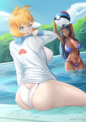 2girls aged_up ass big_ass big_breasts bikini blue_eyes breasts dufreyjupiter female female_only kasumi_(pokemon) long_hair looking_at_viewer looking_back misty_(pokemon) misty_(pokemon_hgss) nessa_(pokemon) nintendo orange_hair pokemon pokemon_gsc pokemon_hgss pokemon_ss pool short_hair sitting swimsuit thick_thighs thighs two_tone_hair rating:Questionable score:38 user:Bikuta69