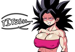 1girls big_breasts black_eyes black_hair breasts caulifla cleavage clothing dragon_ball dragon_ball_super female female_only huge_breasts large_breasts massive_breasts nipples_visible_through_clothing pseudocel shounen_jump smile solo solo_female tight_clothing rating:Questionable score:90 user:P_Vegeta