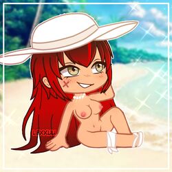 1girls beach beach_background big_breasts blush breasts brown_eyes edit female gacha gacha_club gacha_life hat hazel_eyes hourglass_figure jewelry large_breasts lexxuu long_hair naked naked_female naked_footwear naked_hat naked_with_shoes_on necklace nude pearl_necklace public public_exposure public_nudity red_hair sitting smile tagme thick_ass thick_thighs rating:Explicit score:89 user:free_porn6