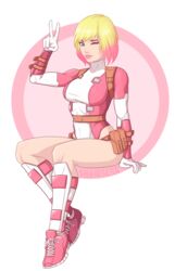 1girls belt belts blonde_hair blue_eyes boots breasts female female_focus female_only gwen_poole gwenpool gwenpool_(series) human human_only jumpsuit leather_straps marvel marvel_comics one_piece_suit peace_sign pink_highlights pinup pinup_(style) png shamserg skin_tight smile soft_smile solo solo_female solo_focus thighs transparent_background two_tone_hair v_sign wink winking winking_at_viewer rating:Explicit score:49 user:deleted5733