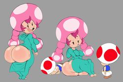 1boy 1girls areola_bulge ass big_ass butt_flap female huge_ass mario_(series) medium_breasts nintendo onesie pajamas pink_hair purple_yoshi_draws shortstack simple_background tagme thick_thighs thighhighs thighs toad_(mario) toadette toadette_(purple_yoshi_draws) rating:Questionable score:136 user:DeadSpy6