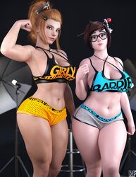 2girls 3d abs blonde_hair booty_shorts breasts brigitte brown_eyes brown_hair cleavage female female_only flexing glasses large_breasts looking_at_viewer mei_(overwatch) muscular muscular_female navel overwatch ponytail red_hair rude_frog shorts sideboob sports_bra sportswear thick thick_eyebrows thick_thighs tied_hair wide_hips rating:Questionable score:258 user:Zomdra