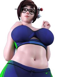 1girls 3d brown_eyes brown_hair female female_only glasses large_breasts mei_(overwatch) navel overwatch plain_background rude_frog solo sports_bra sportswear thick thick_eyebrows tied_hair rating:Safe score:128 user:Zomdra