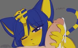 16:10 after_handjob animal_crossing ankha anthro blue_eyes blue_hair bodily_fluids claws cum cum_on_hand domestic_cat duo egyptian felid feline felis female fur furry genital_fluids grey_background hair handjob hi_res human human_on_anthro interspecies light-skinned_male male male/female mammal marshmallow-ears narrowed_eyes nintendo one_eye_closed penile purring sex simple_background sketch tail tired video_games widescreen yellow_body yellow_fur rating:Explicit score:165 user:DemonKitty15