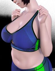 1girls 3d brown_hair chubby cleavage eyes_out_of_frame female female_only large_breasts mei_(overwatch) navel overwatch rude_frog smile solo sports_bra sportswear thick thick_eyebrows tied_hair rating:Safe score:118 user:Zomdra