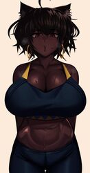 1girls ahoge ahoge_catgirl_(kevbot) big_breasts blush breasts catgirl cleavage dark-skinned_female dark_skin female female_only kevbot large_breasts original rating:Questionable score:167 user:justausername