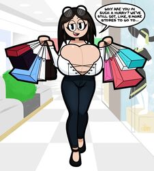 1girls big_breasts black_hair boob_window breasts carrying carrying_bag casual casual_nudity clothed cute female huge_breasts inner_sideboob jinnsart looking_at_viewer mall no_bra pac-man_eyes public public_nudity shopping shopping_bag shopping_mall source_request talking_to_viewer teasing text rating:Explicit score:55 user:Nsfw_sexy