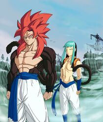 1boy 1girls bra_(dragon_ball) bra_briefs brapan breasts brown_fur dragon_ball dragon_ball_gt female fusion gogeta hypothetical_fusion long_hair metamoran_clothing metamoran_fusion novasayajingoku open_clothes pan_(dragon_ball) pants red_hair saiyan shirtless_(male) standing super_saiyan_4 rating:Explicit score:22 user:Fireman_9